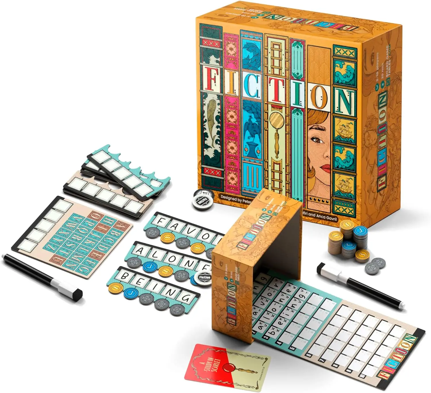 ALLPLAY Fiction - A Wordle-Inspired Board Game for Adults and Familes with Deception - Approachable and Fun Strategic Party Game in Small, Travel-Size Box (5" x 5" x 2")