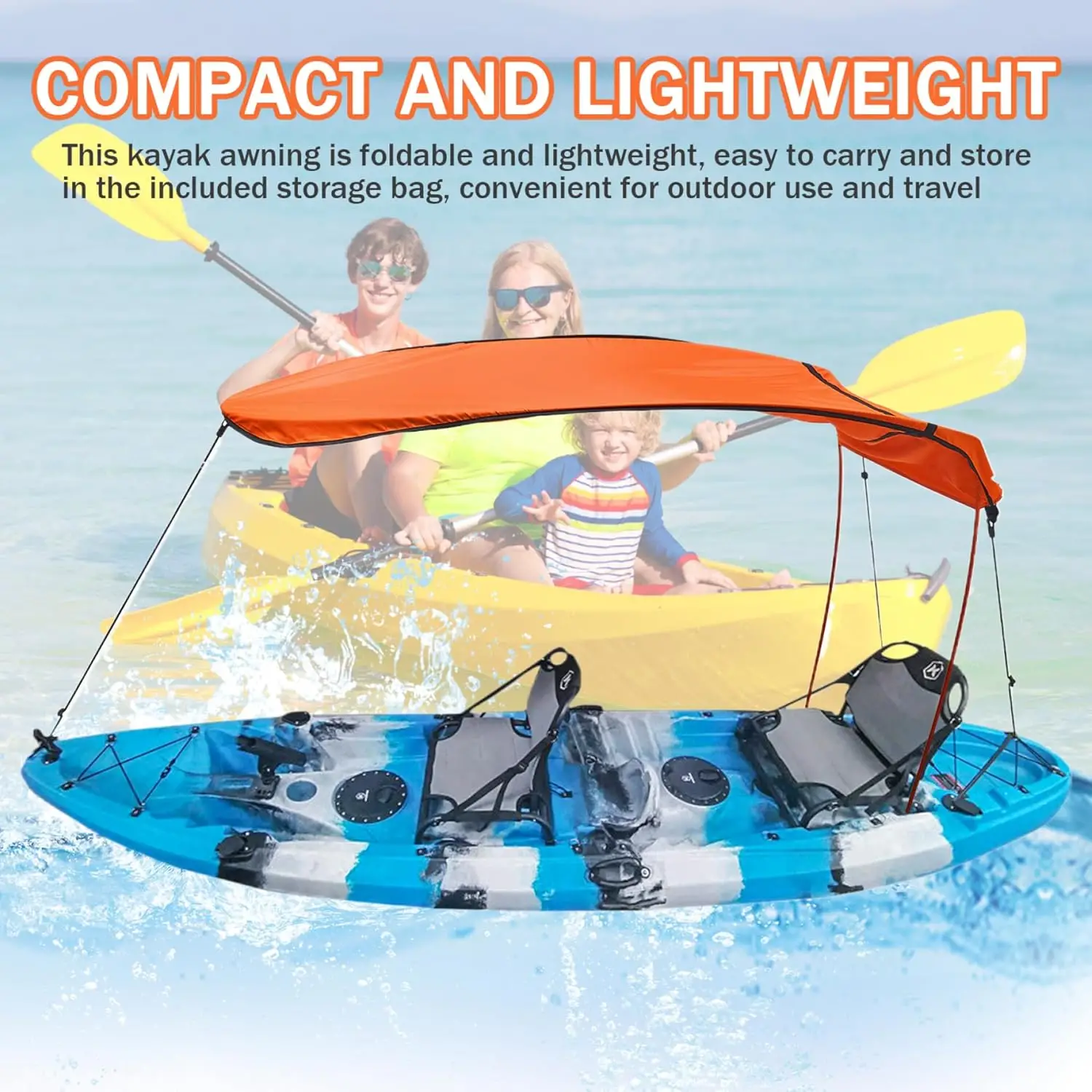 Kayak Shade,Kayak Umbrella Sun Protection Kayak Shade Rain-proof 49in Boat Shades Canopy with Elastic Band Outdoor Boat Umbrella for 1-2 People, Orange - Image 3