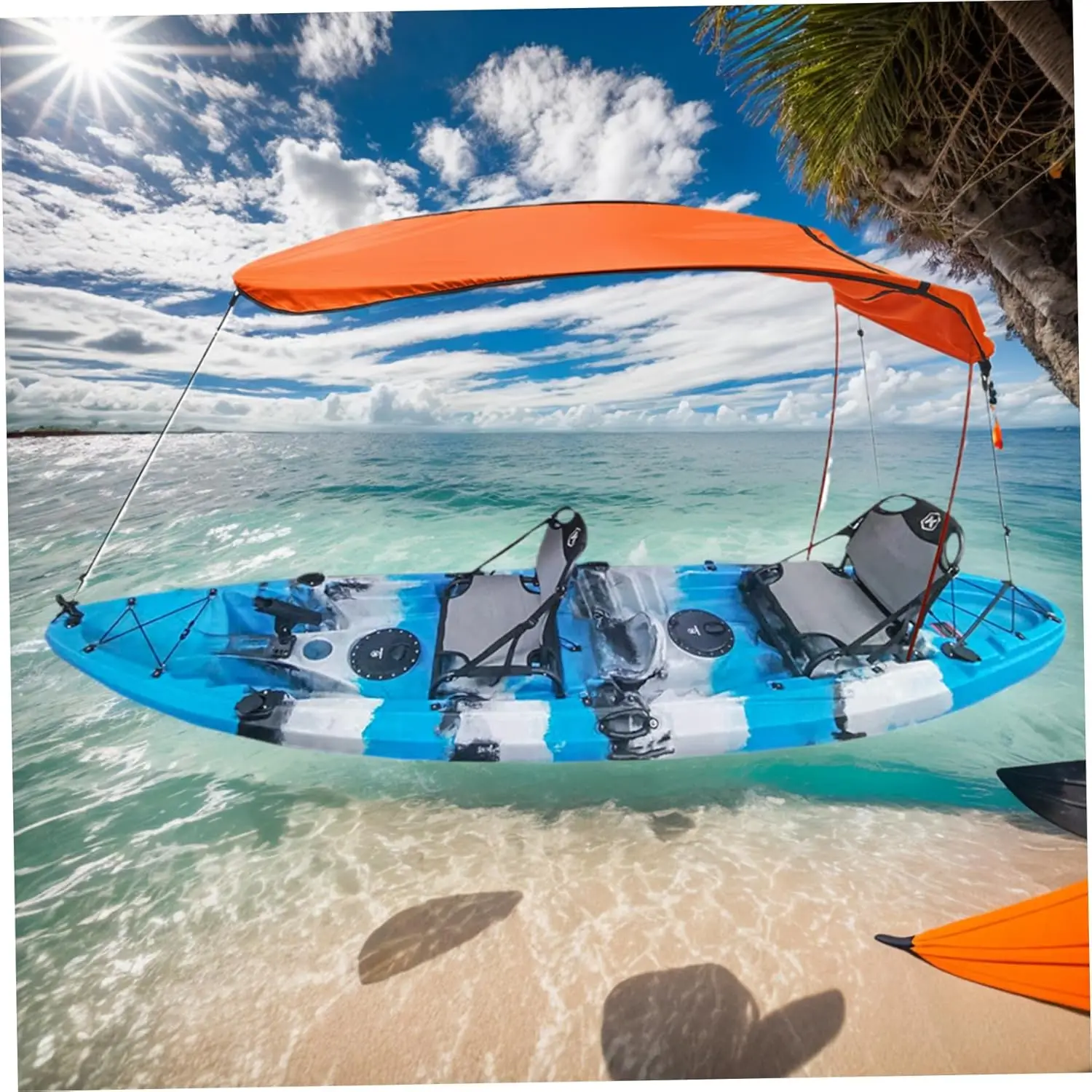 Kayak Shade,Kayak Umbrella Sun Protection Kayak Shade Rain-proof 49in Boat Shades Canopy with Elastic Band Outdoor Boat Umbrella for 1-2 People, Orange - Image 5