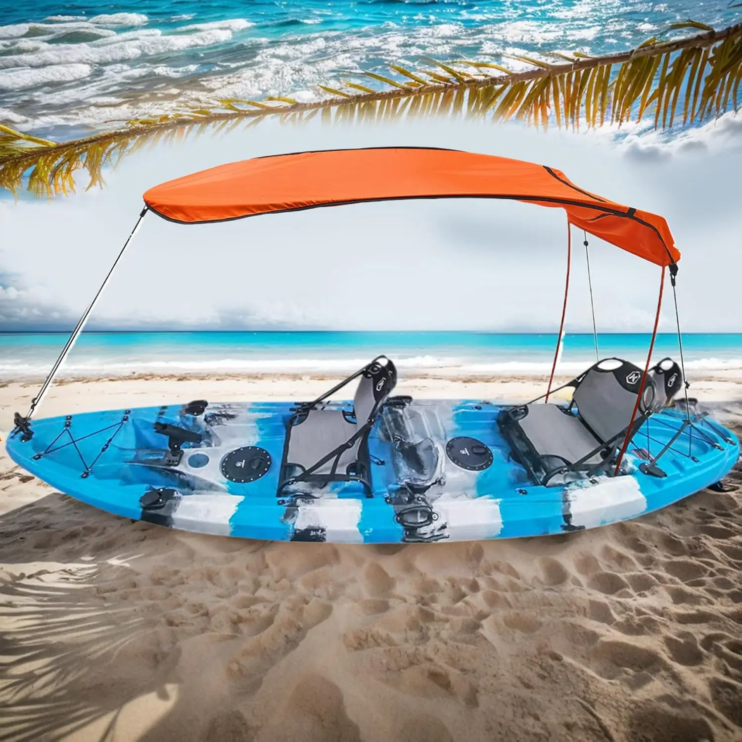 Kayak Shade,Kayak Umbrella Sun Protection Kayak Shade Rain-proof 49in Boat Shades Canopy with Elastic Band Outdoor Boat Umbrella for 1-2 People, Orange - Image 6