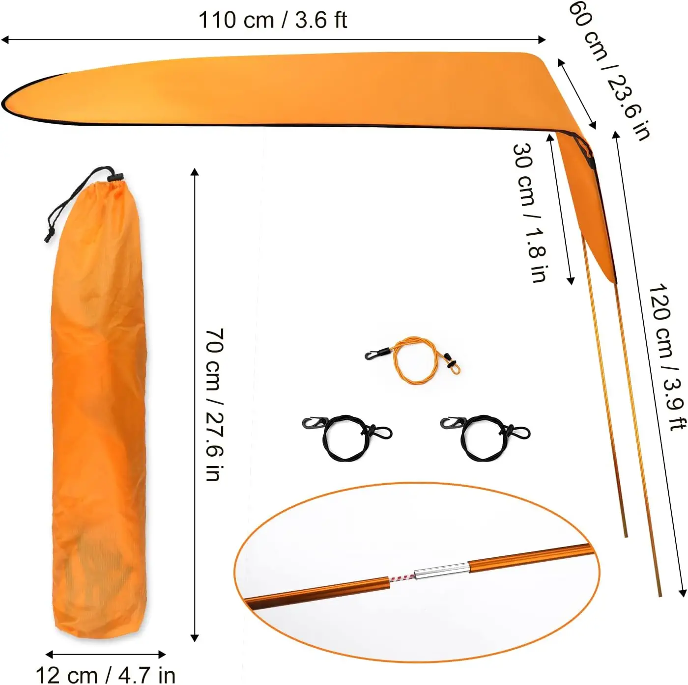 Kayak Sun Shade Canopy, Waterproof Single Person Sun Shade Portable Foldable Kayak Umbrella Canoe Awning Sun Shade Canopy for Kayak Outdoor Boat Canoe Fishing - Image 3