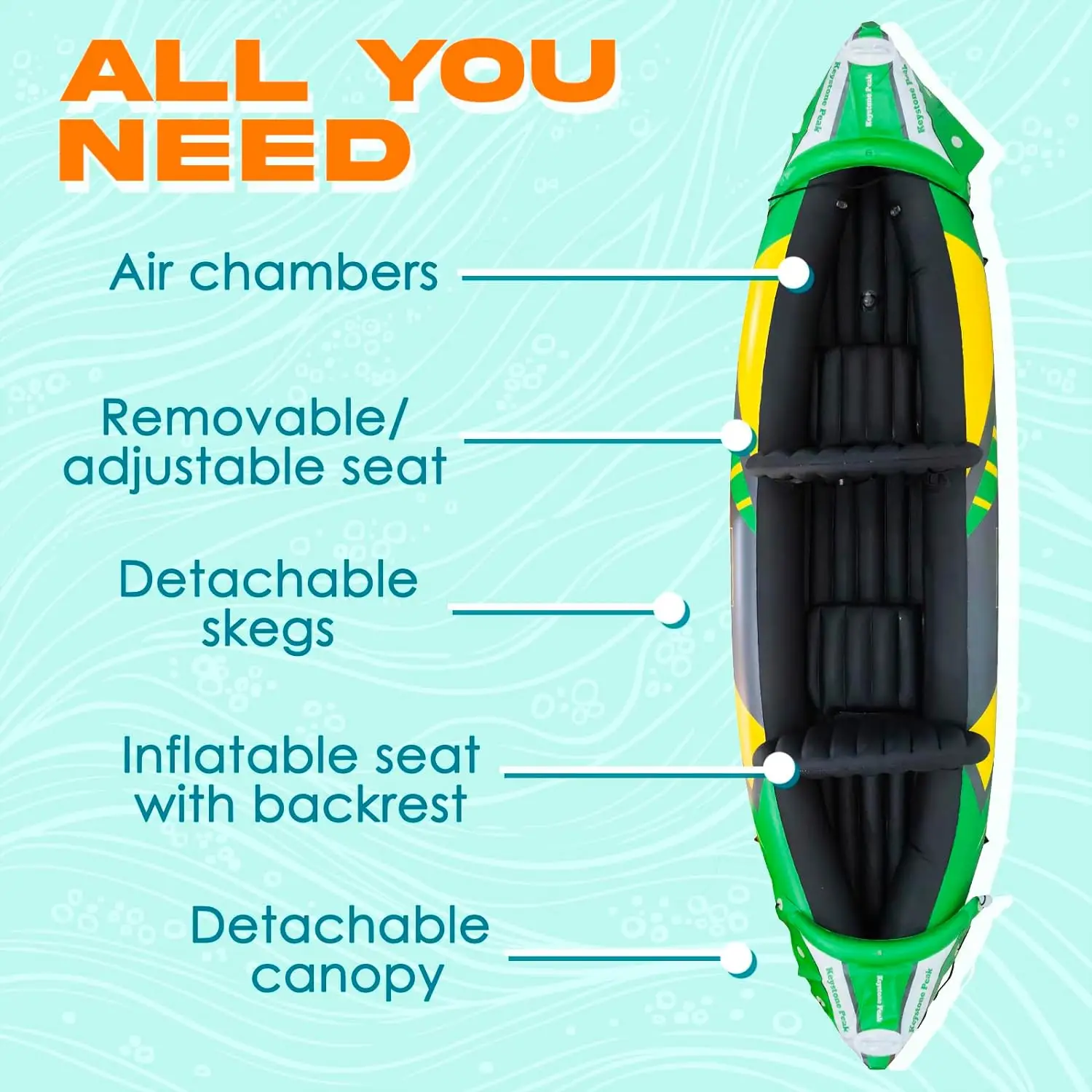 NEW 2024 Keystone Peak 2 Person Inflatable Kayak with Exclusive Sun Canopy (Detachable) + Kayaks for Adults + 3rd Seat for Dog/Child + Waterproof Phone Bags + Adjustable Seats + Backrests + More - Image 2