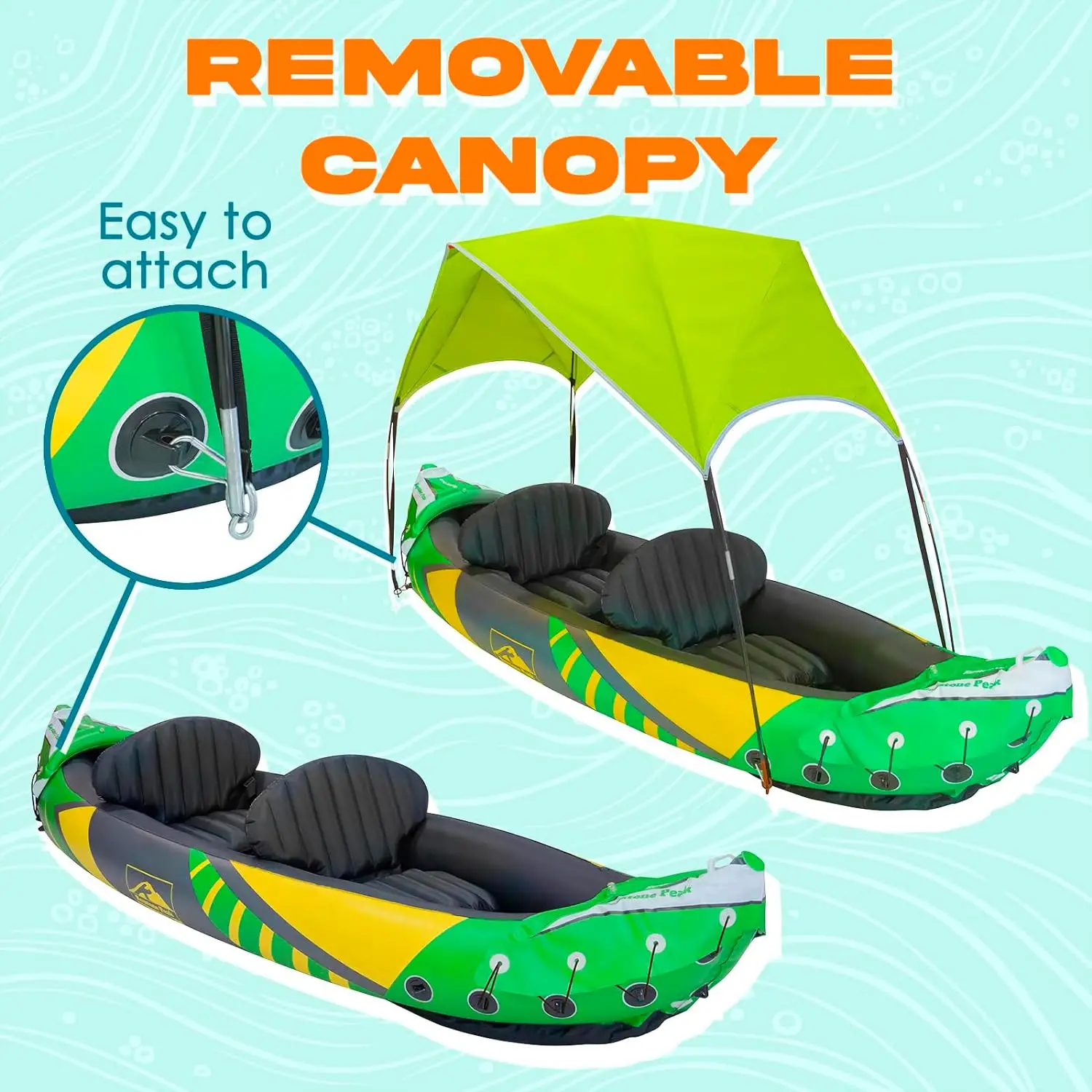 NEW 2024 Keystone Peak 2 Person Inflatable Kayak with Exclusive Sun Canopy (Detachable) + Kayaks for Adults + 3rd Seat for Dog/Child + Waterproof Phone Bags + Adjustable Seats + Backrests + More - Image 4