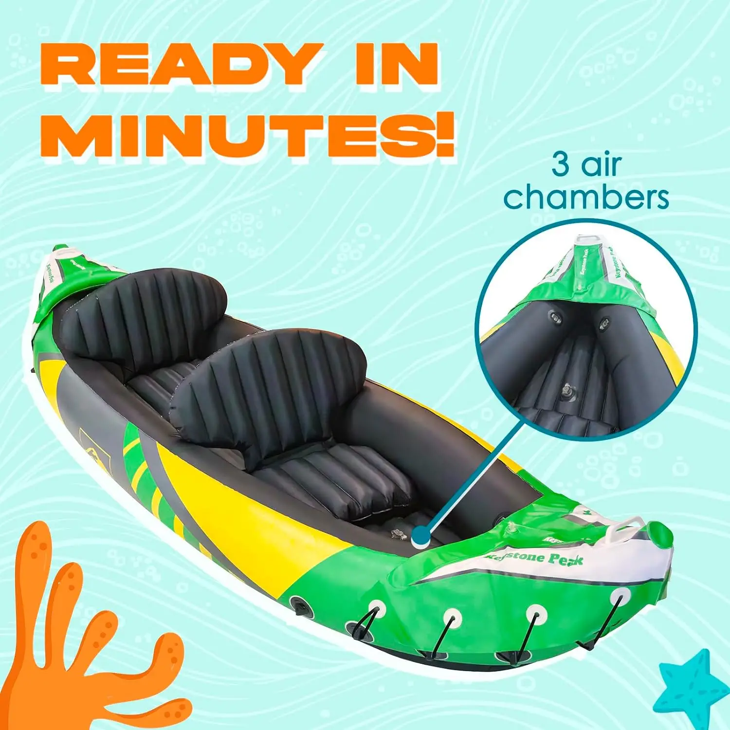 NEW 2024 Keystone Peak 2 Person Inflatable Kayak with Exclusive Sun Canopy (Detachable) + Kayaks for Adults + 3rd Seat for Dog/Child + Waterproof Phone Bags + Adjustable Seats + Backrests + More - Image 5