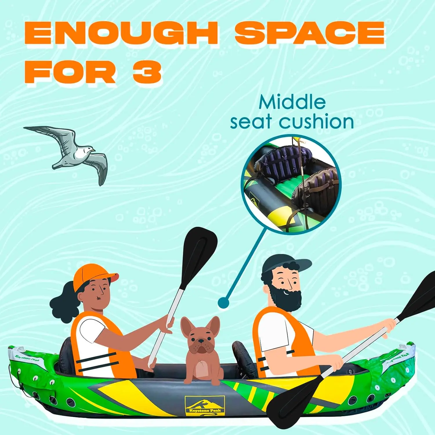 NEW 2024 Keystone Peak 2 Person Inflatable Kayak with Exclusive Sun Canopy (Detachable) + Kayaks for Adults + 3rd Seat for Dog/Child + Waterproof Phone Bags + Adjustable Seats + Backrests + More - Image 6