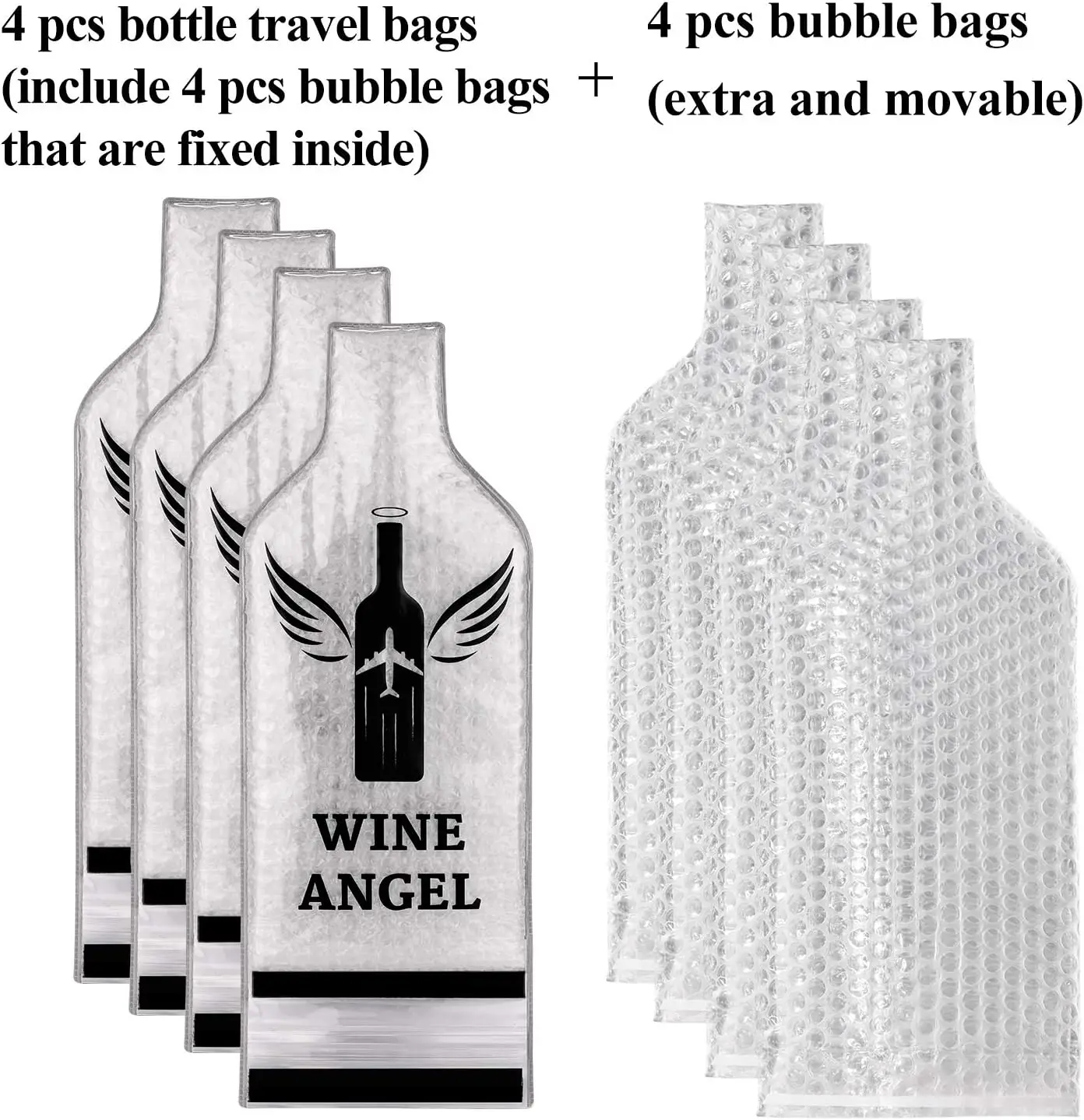 [UPGRADED PROTECTION] 4 Set (8 pcs) Reusable Wine Bags for Travel, Wine Protector Sleeve Case, Airplane Car Cruise TRIPLE Luggage Leak-proof Safety Impact Resist - Image 3