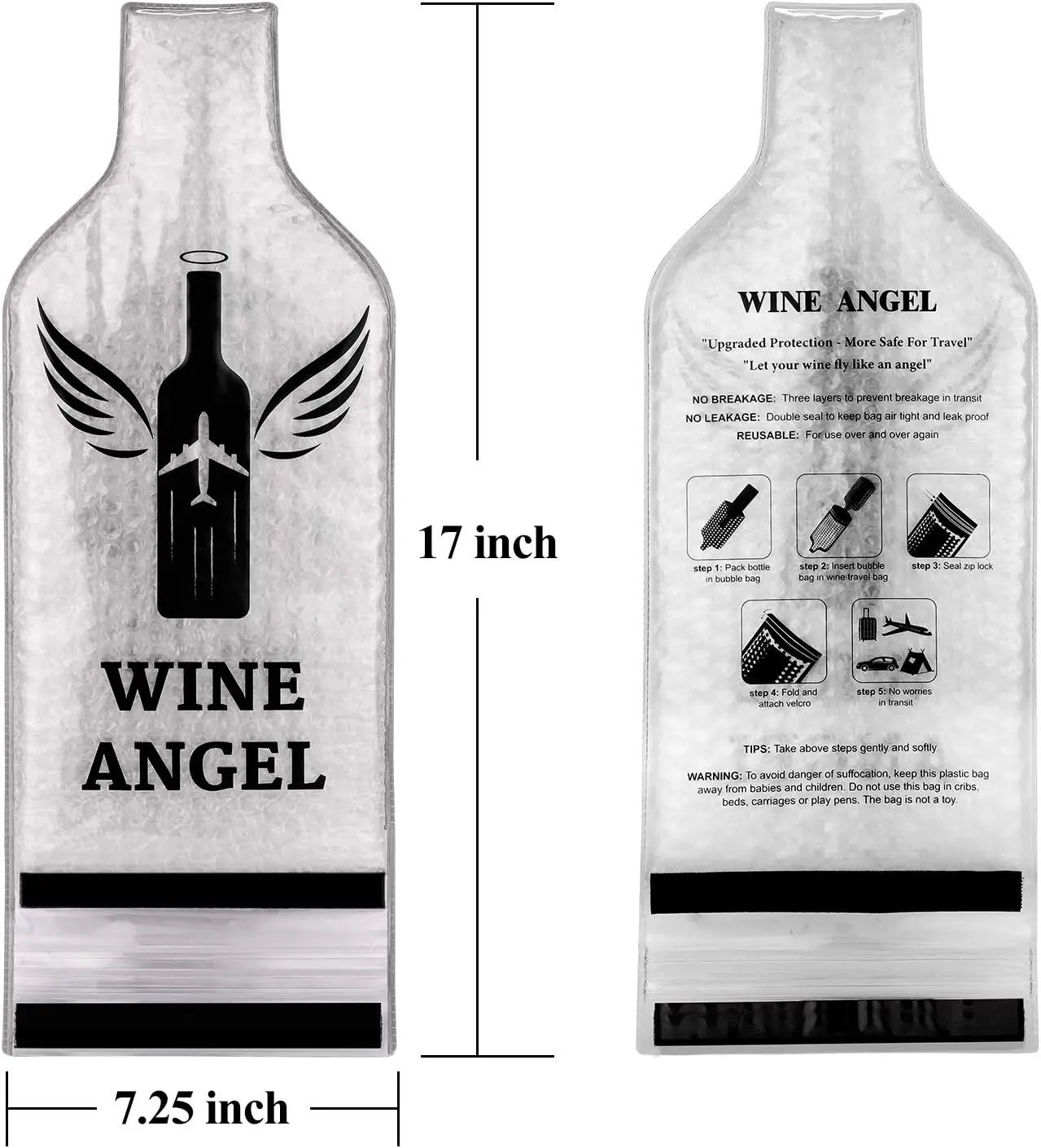 [UPGRADED PROTECTION] 4 Set (8 pcs) Reusable Wine Bags for Travel, Wine Protector Sleeve Case, Airplane Car Cruise TRIPLE Luggage Leak-proof Safety Impact Resist - Image 7