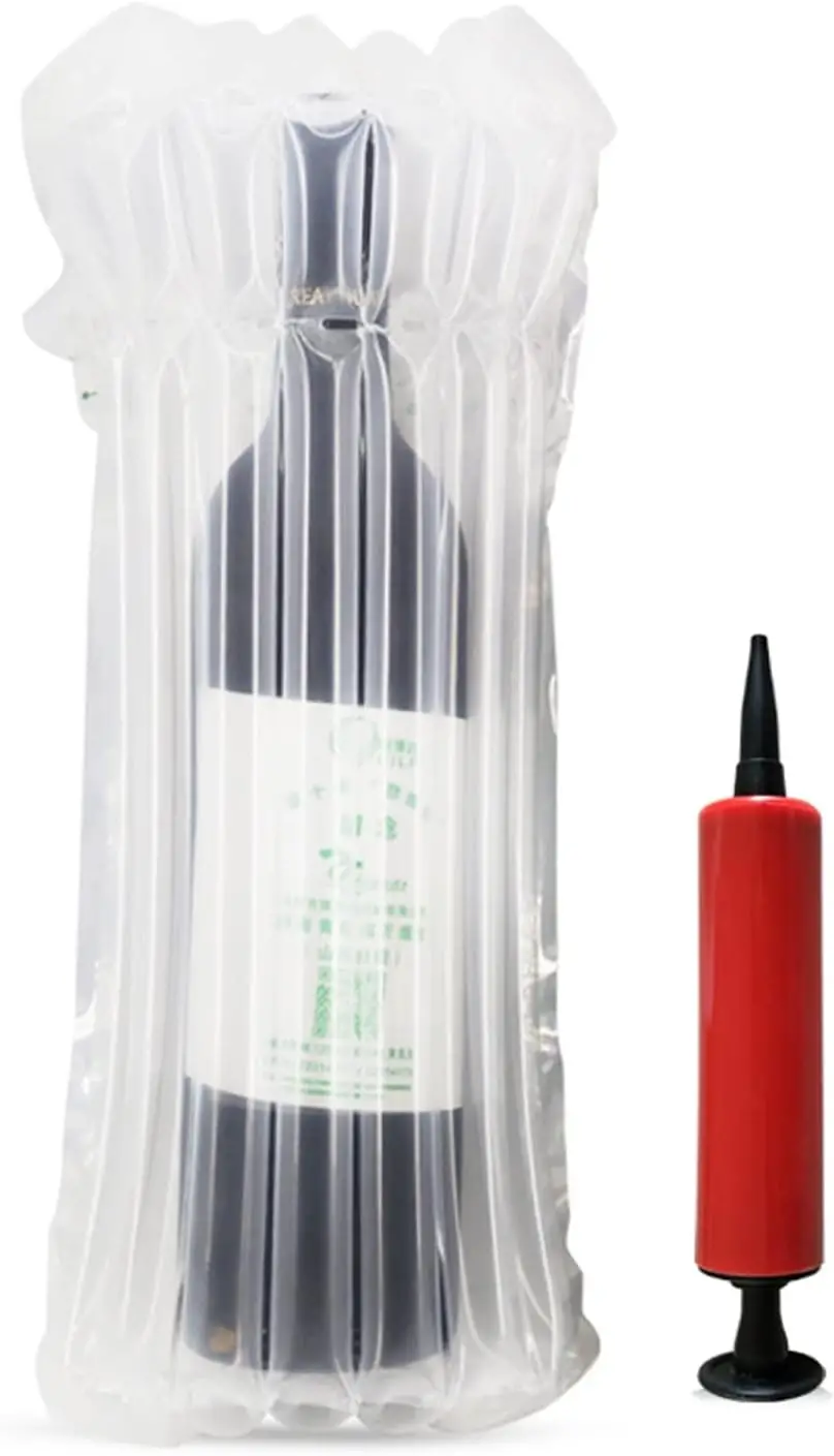 Wine Bottle Travel Protector Bags, Monkkino 8 Packs Inflatable Bubble Cushion Wrap, Safety Choice for Glass Bottles in Transport with Luggage, Air Filled Packaging Sleeves with Reusable Pump