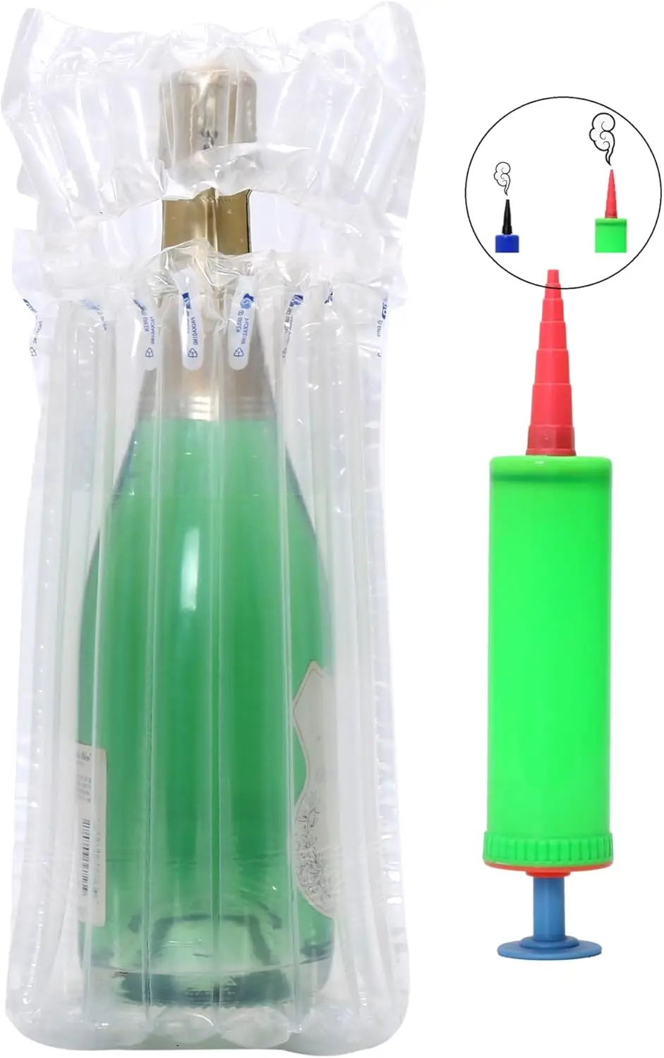 WINFML® 10 Packs Inflatable Wine Bottle Protector for Travel, Wine Bottle Shipping Packaging Airplane Travel, Air Column Cushion Bags with Large Size Pump