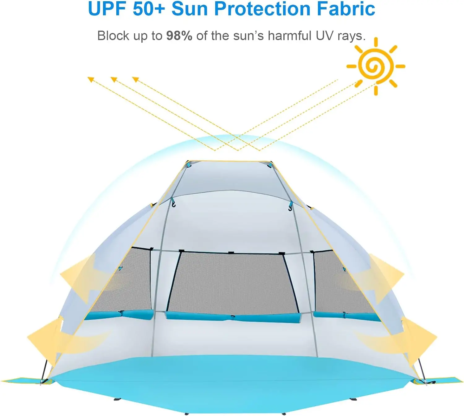 WolfWise 2-3 Person Portable Beach Tent UPF 50+ Sun Shade Canopy Umbrella with Extendable Floor, Blue - Image 2