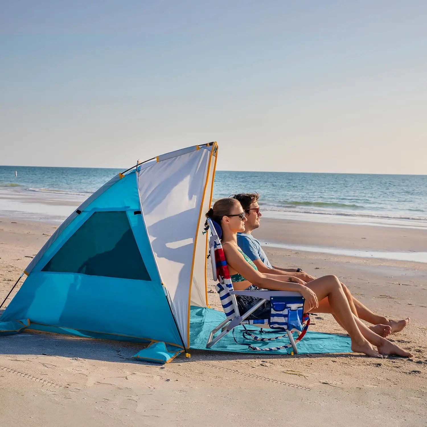 WolfWise 2-3 Person Portable Beach Tent UPF 50+ Sun Shade Canopy Umbrella with Extendable Floor, Blue - Image 8